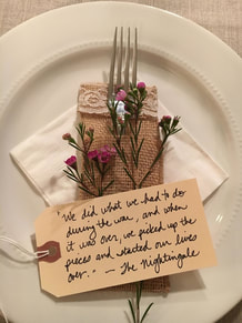 Book club table setting with tag quote on Go Beyond Book Club